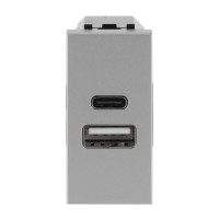 Розетка Zenit срібний 1 мод. USB A+C 2,1A