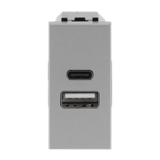 Розетка Zenit срібний 1 мод. USB A+C 2,1A