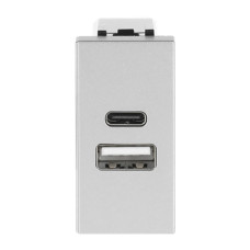 Розетка Zenit срібний 1 мод. USB A+C 3A
