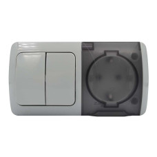 Вимикач EVA сірий 2кл + Розетка з заземленням з кришкою IP54