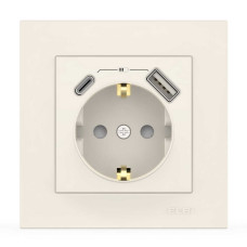 Розетка EL-BI VEGA біла 1-на з заземленням + 2USB (Type C+A)