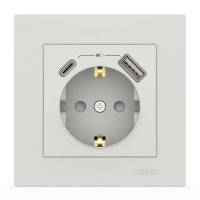 Розетка EL-BI VEGA білий мат 1-на з заземленням + 2USB (Type C+A) 2A