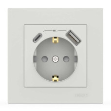 Розетка EL-BI VEGA білий мат 1-на з заземленням + 2USB (Type C+A) 3A