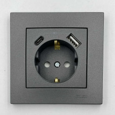 Розетка EL-BI VEGA антрацит матовий 1-на з/з + 2USB (Type C+A) 3A
