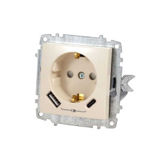 Розетка EL-BI ZENA кремова 1-на з заземленням + 2USB ( Type C+A ) без рамки