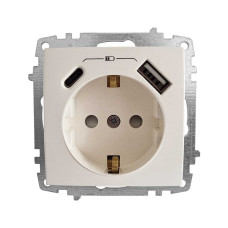 Розетка EL-BI ZENA біла 1-на з заземленням + 2USB ( Type C+A ) без рамки