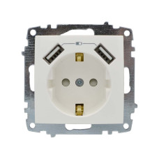 Розетка EL-BI ZENA біла 1-на з заземленням + 2USB без рамки