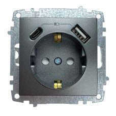Розетка EL-BI ZENA чорний металік 1-на з заземленням + 2USB ( Type C+A ) без рамки
