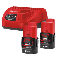 Енергокомплект Li-Ion MILWAUKEE, M12 NRG-202 (зарядний пристрій  С12 С, 2 акумулятори М12 В2 2Аг, картонне пакуванння)