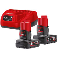 Енергокомплект Li-Ion MILWAUKEE, M12 NRG-602 (зарядний пристрій С12 С, 2 акумулятори М12 В6 6Аг, картонне пакування)