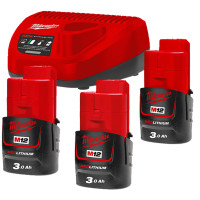Енергокомплект Li-Ion MILWAUKEE, M12 NRG-303 (зарядний.пристрій С12 С, 3 акумумулятори М12 В3 3Аг, картонне пакуванння)