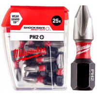 Біта SHOCKWAVE MILWAUKEE, PH2, 25мм, (25шт), пластикова коробка