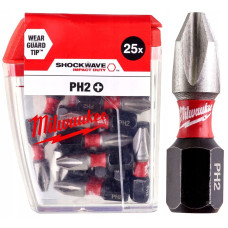 Біта SHOCKWAVE MILWAUKEE, PH2, 25мм, (25шт), пластикова коробка