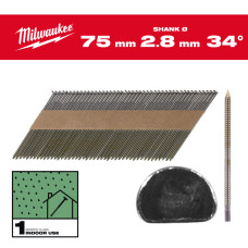 Цвяхи з кільцевою накаткою та D-образною головкою MILWAUKEE 2,8/34 градуси/75мм (2200шт)