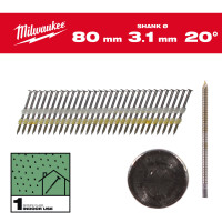Цвяхи з кільцевою накаткою та круглою головкою MILWAUKEE, 3,1х7,4мм/20 градусів/80мм (1750шт)