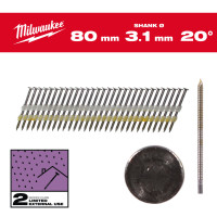 Цвяхи оцинковані з кільцевою накаткою та круглою головкою MILWAUKEE 3,1х7,4мм/20 градусів/80мм (1750шт)