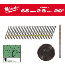 Цвяхи з кільцевою накаткою та круглою головкою MILWAUKEE, 2,8х7,4мм/20 градусів/65мм (2000шт)