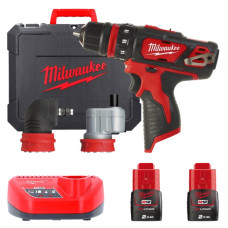 Дриль-шуруповерт акумуляторний MILWAUKEE, M12 BDDXKIT-202C, 32Нм (зарядний пристрій С12 С, 2 акумулятори М12 В2 2Аг, 3 насадки,