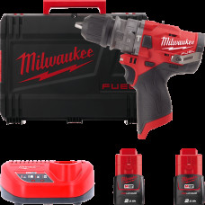 Дриль-шурупокрут з ударом акумуляторний безщітковий MILWAUKEE, M12 FPDX-202X, 37Нм (зарядний пристрій С12 С, 2 акумулятори М12 В