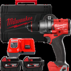 Дриль-шуруповерт акумуляторний безщітковий MILWAUKEE, M18 FDD3-502X, 158Нм (зарядний пристрій М12-18 FC, 2 акумулятори М18 В5 5А