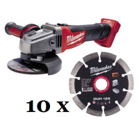 Шліфмашина кутова акумуляторна безщіткова MILWAUKEE, M18 CAG125X-0, діаметр 125мм + Диск алмазний MILWAUKEE DUH 125, діаметр 125
