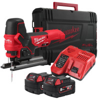 Лобзик акумуляторний безщітковий MILWAUKEE, M18 FBJS-502X (зарядний пристрій М12-18 FС, 2 акумулятори М18 В5 5Аг. полотно, адапт