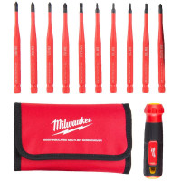 Набір викруток прецезійних ізольованих VDE MILWAUKEE 10-в-1 (рукоятка VDE + 10 біт VDE, текстильний чохол)