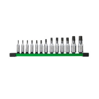 Набір головок торцевих хромованих 1/4'' и 3/8'' MILWAUKEE, з бітой Torx (T8-T60) на планці, (13шт)