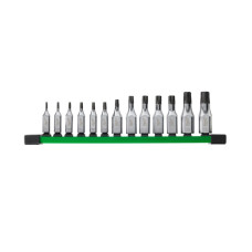 Набір головок торцевих хромованих 1/4'' и 3/8'' MILWAUKEE, з бітой Torx (T8-T60) на планці, (13шт)