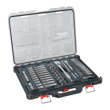 Набір головок торцевих хромованих 1/2''+ 1/4'' PACKOUT MILWAUKEE, з тріскачкою, (63шт), пластиковий органайзер