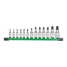 Набір головок торцевих хромованих 1/4'' та 3/8'' MILWAUKEE з бітами TORX (T8-T60) на планці (13шт)