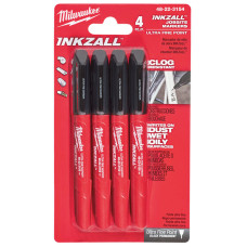 Набір маркерів для будмайданчика InkZAll MILWAUKEE, ультра-тонких, чорних, (4шт)