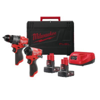 Набір з 2х інструментів безщіткових акумуляторних MILWAUKEE M12 FPP2A2-602X (дриль-шуруповерт з ударом M12 FUEL FPD2-0, гвинтове