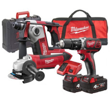 Набір інструментів акумуляторних MILWAUKEE, M18 BPP3A-402B - KIT COMPOSTO DA: (зарядний пристрій M12-18FC, 2 акумулятори M18 B4