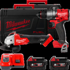 Набір акумуляторних інструментів Milwaukee M18FPP2E3-502X (ударний дриль M18 FPD3, кутова шліфувальна машина M18 FSAG125X, 2xаку