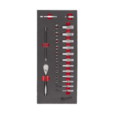 Ложемент с головками хромованими та тріскачкой 1/4'' MILWAUKEE. (28шт) (45х178,5х417мм) для візків