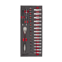 Ложемент с головками хромованими та тріскачкой 3/8'' MILWAUKEE. (28шт) (45х178,5х417мм) для візків