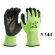 Рукавиці робочі сигнальні Hi-Vis MILWAUKEE, з опором порізам 3/C рівня, розмір 8/M, (144 пари)