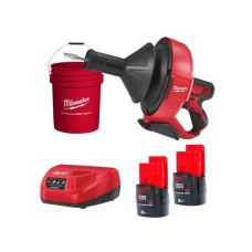 Машина прочистна акумуляторна MILWAUKEE, M12 BDC6-202C, трос 6м (зарядний пристрій С12 С , 2 акумулятори М12 В2 2Аг, відро, карт
