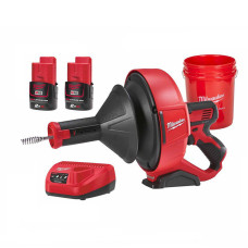 Машина прочистна акумуляторна MILWAUKEE, M12 BDC8-202C, трос 8м (зарядний пристрій С12 С , 2 акумулятори М12 В2 2Аг, відро, карт