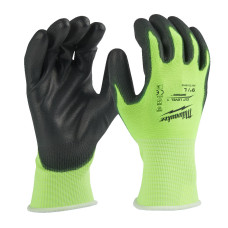 Рукавиці робочі сигнальні Hi-Vis MILWAUKEE, з опором порізам 1/A рівня, розмір 9/L