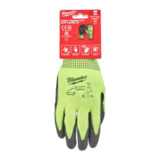 Рукавиці робочі сигнальні Hi-Vis MILWAUKEE, з опором порізам 4/D рівня, розмір 10/XL