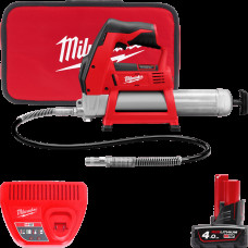 Шприц для змащування акумуляторний MILWAUKEE, M12 GG-401B (зарядний пристрій, 1 акумулятор М12 В4 4Ач, алюмінієва туба, сумка)