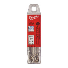 Свердло по металу HSS-G MILWAUKEE DIN1897, діаметр 2,0х38х10мм, скорочене, (10шт), пластикова коробка