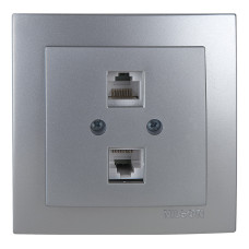 Розетка Nilson Touran срібло комп'ютерна  2-на CAT6e RJ45