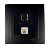 Розетка Nilson Touran чорна мат комп'ютерна 2-на CAT5e RJ45