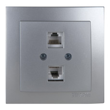 Розетка Nilson Touran срібло комп'ютерна 2-на CAT5e RJ45