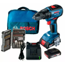 Акумуляторний дриль-шуруповерт Bosch GSR 18V-50 Professional, 2 акб GBA 18V 2 Ah і з/п, у сумці, набір біт 43 шт