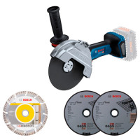 Акумуляторна кутова шліфмашина Bosch GWS 18V-180 P Professional, з 3 дисками, без акб