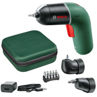 Акумуляторна електровикрутка Bosch IXO 6 Set, у кейсі з USB зарядкою, набором біт, кутовою та ексцентриковою насадками